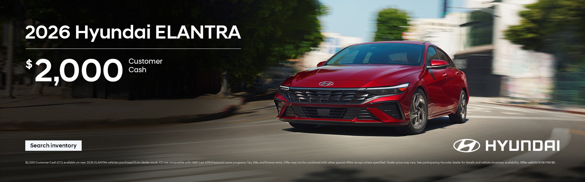 2026 Hyundai Elantra Customer Cash Offer